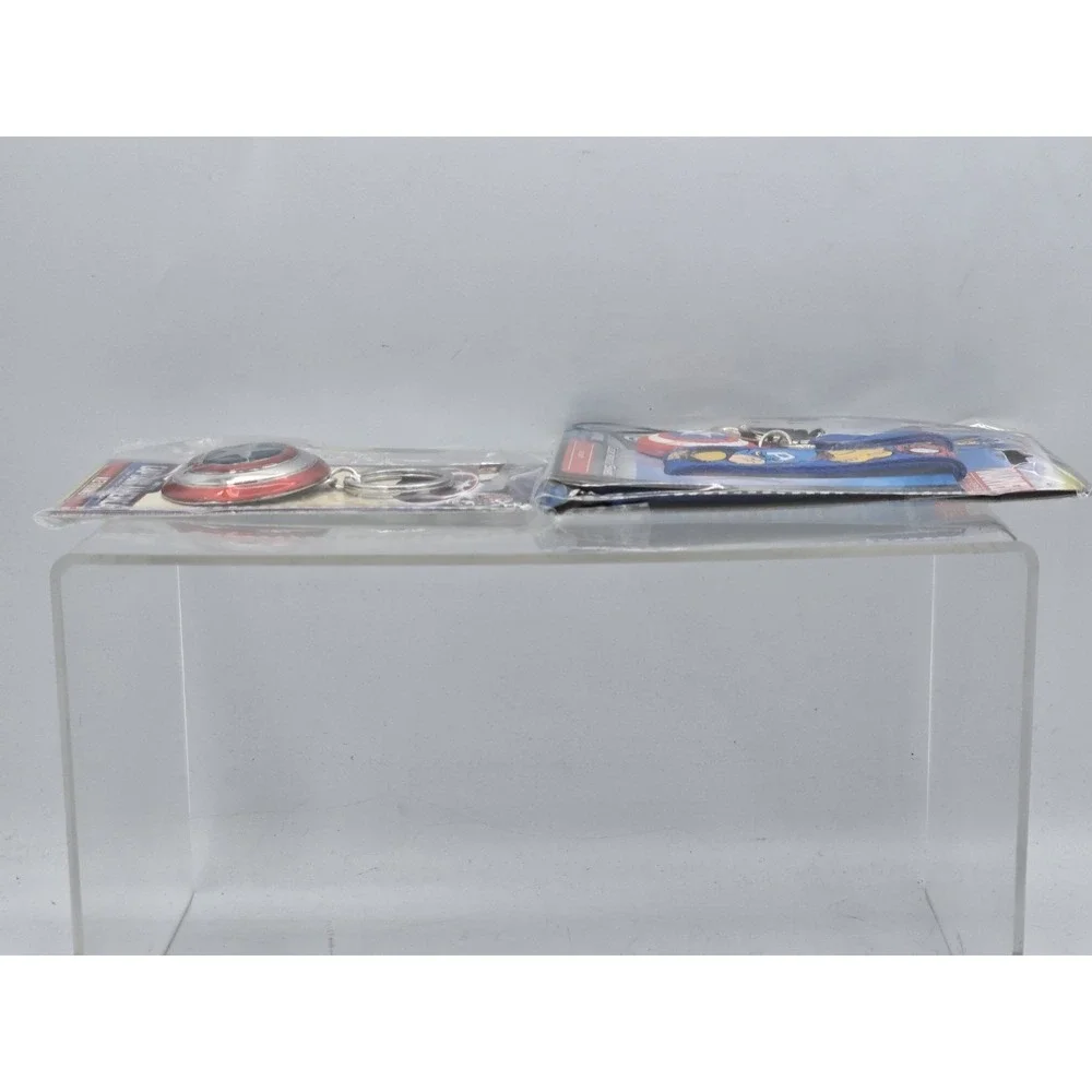 2 Lot Marvel Captain America Shield Pewter Key Ring NEW SEALED &‎ Lanyard!